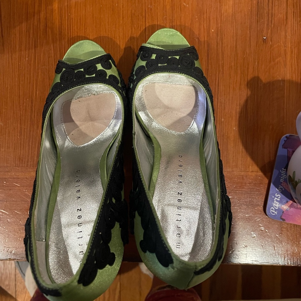 Green and Black Peep Toe Heels